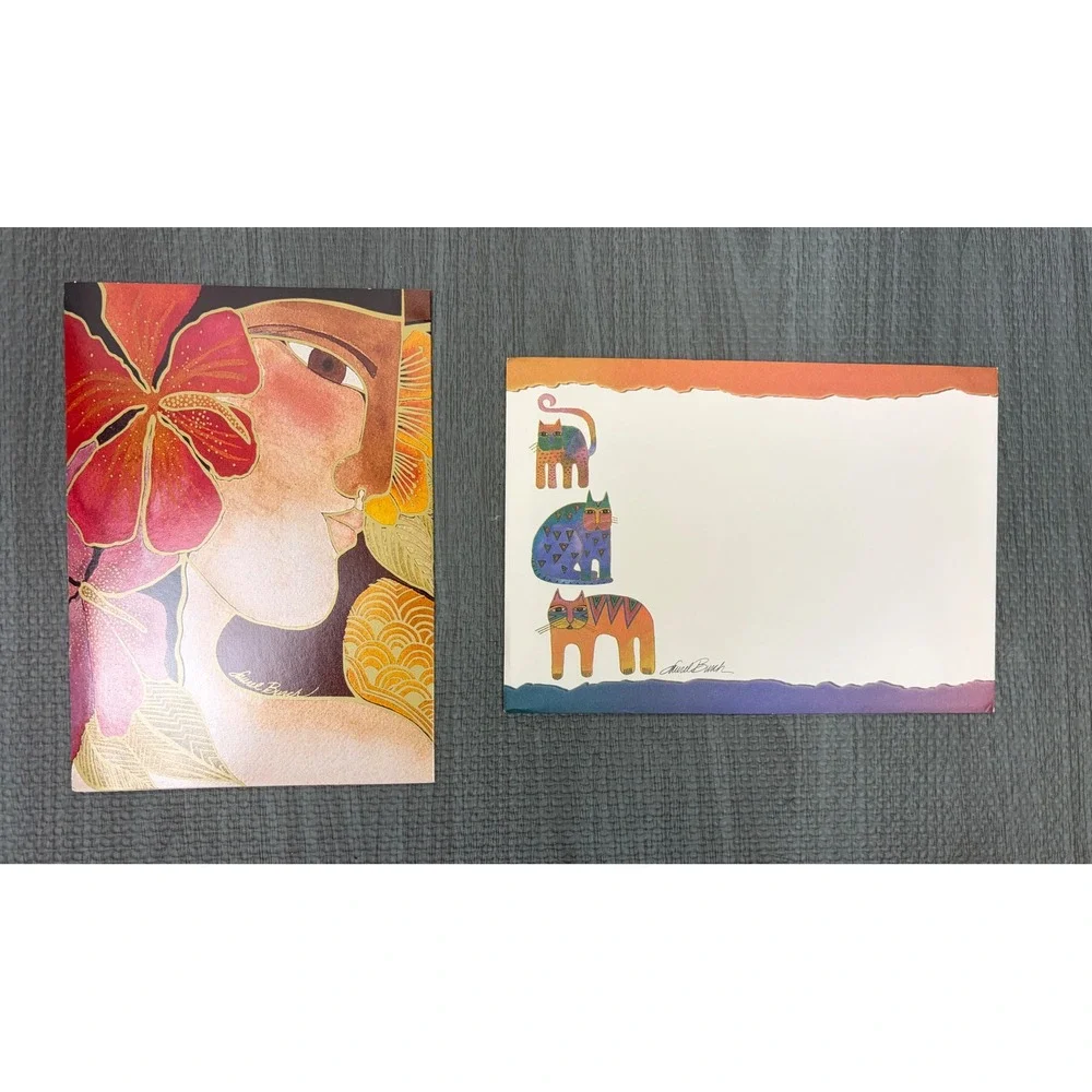 NEW Unused Laurel Burch Greeting Card 5x7 Cat Art Gold Foil Boho Vintage Gift